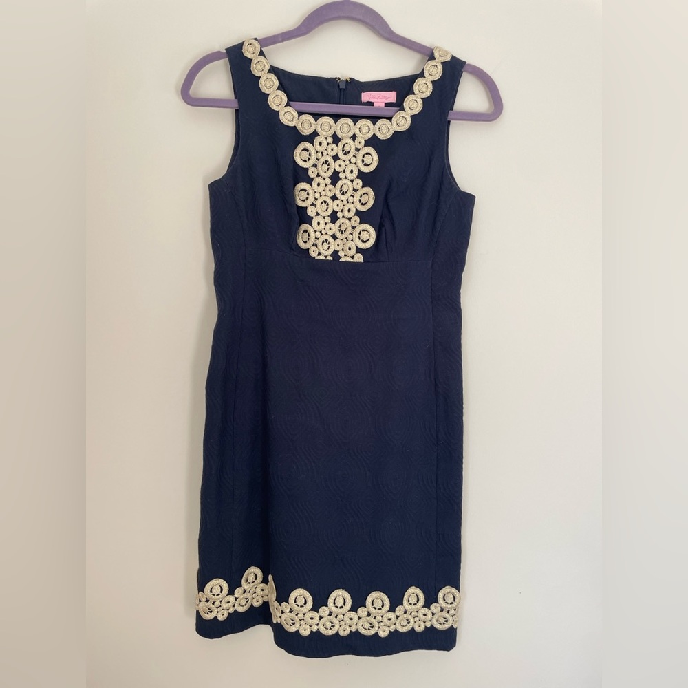 Lilly Pulitzer Adelson Shift Dress Navy Blue Gold